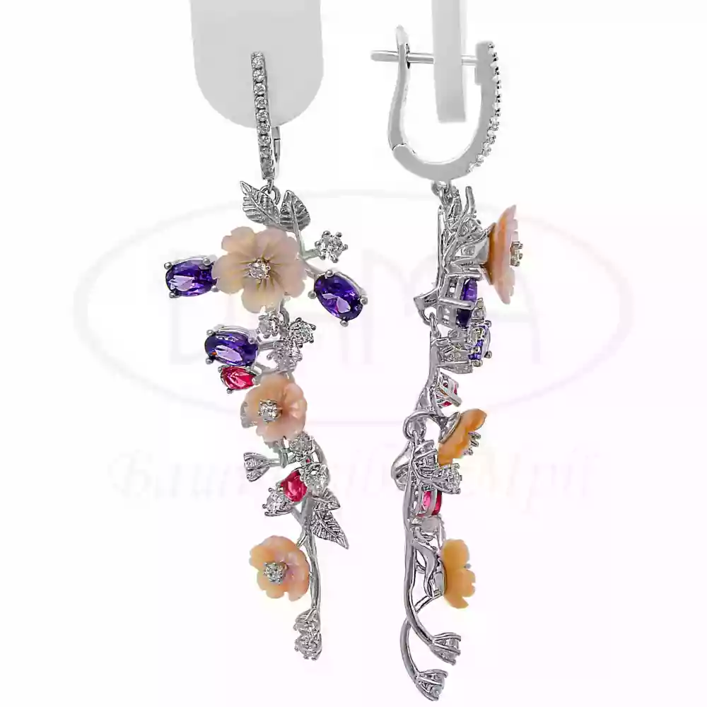 Сережки срібні з Перламутром та Цирконом фото 1