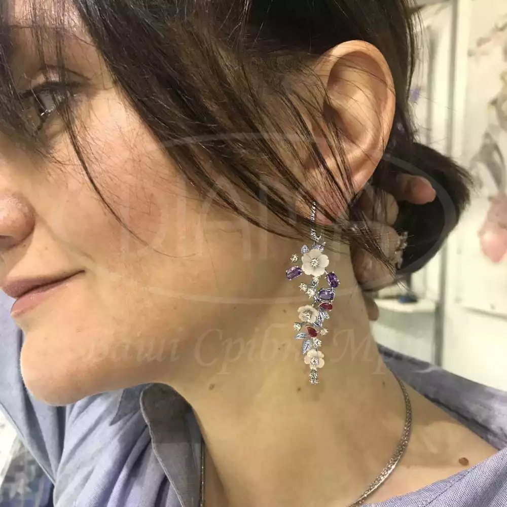 Сережки срібні з Перламутром та Цирконом фото 2