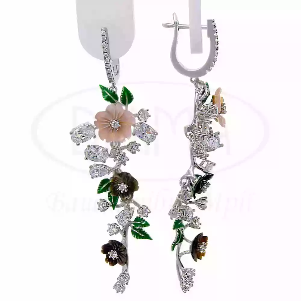 Сережки срібні з Перламутром та Цирконом фото 1