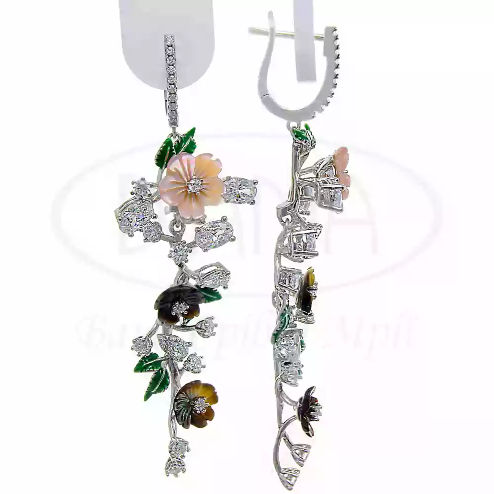 Сережки срібні з Перламутром та Цирконом фото 1