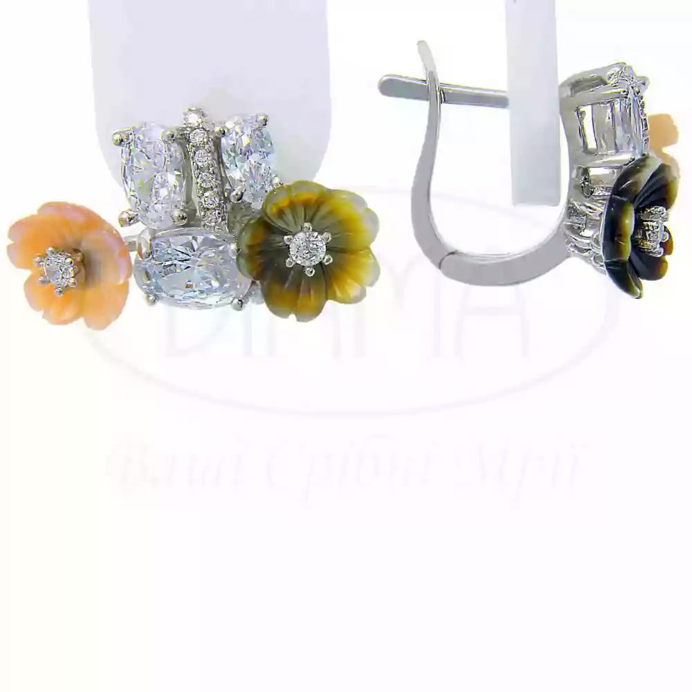 Сережки срібні з Перламутром та Цирконом фото 1