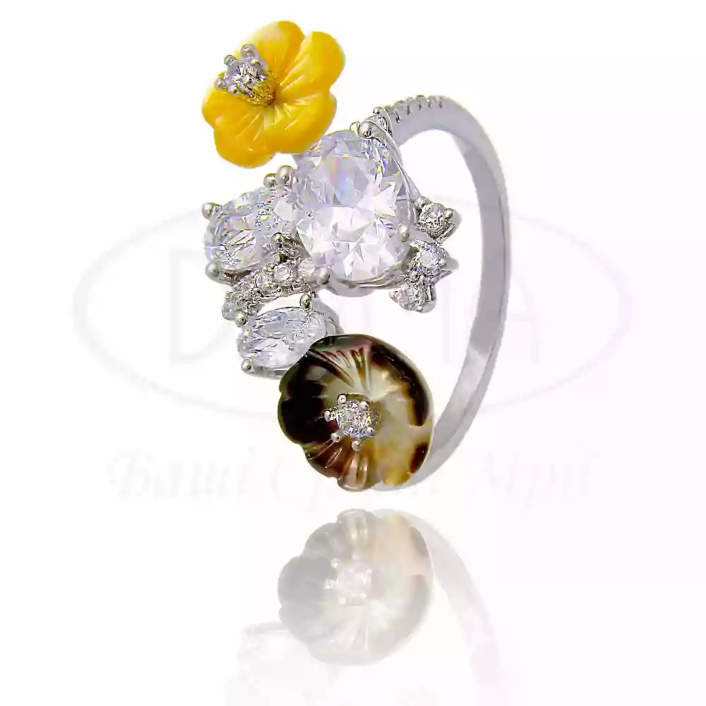 Каблучка срібна з Перламутром та Цирконом фото 1