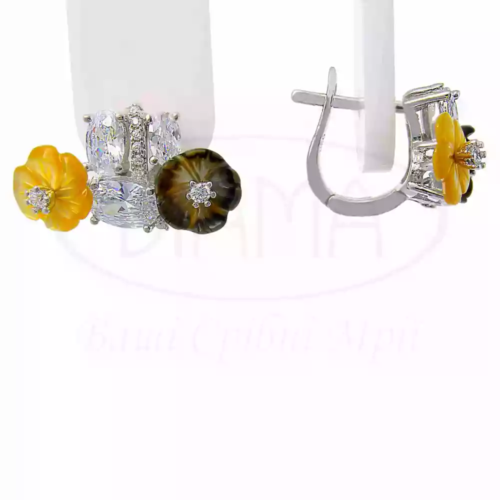 Сережки срібні з Перламутром та Цирконом фото 1