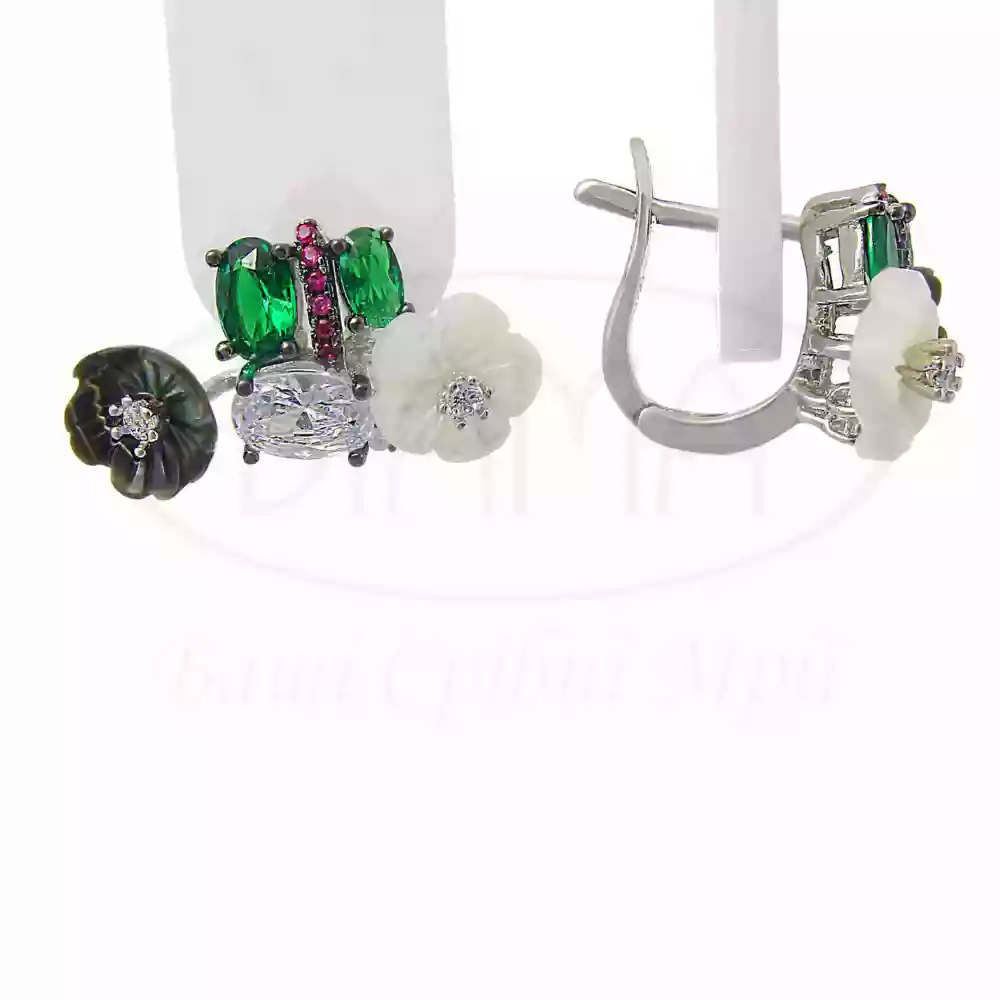 Сережки срібні з Перламутром та Цирконом фото 1