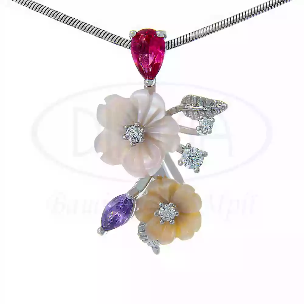 Підвіска срібна з Перламутром та Цирконом фото 1