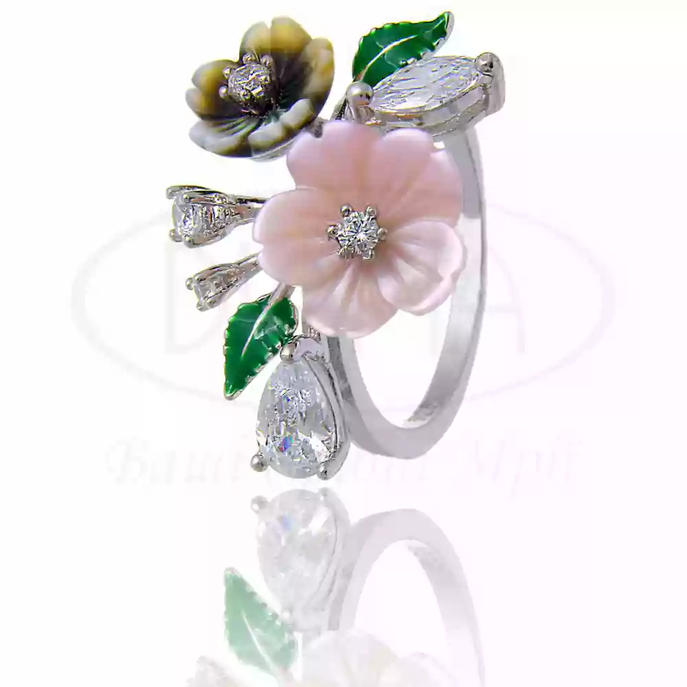 Каблучка срібна з Перламутром та Цирконом фото 1