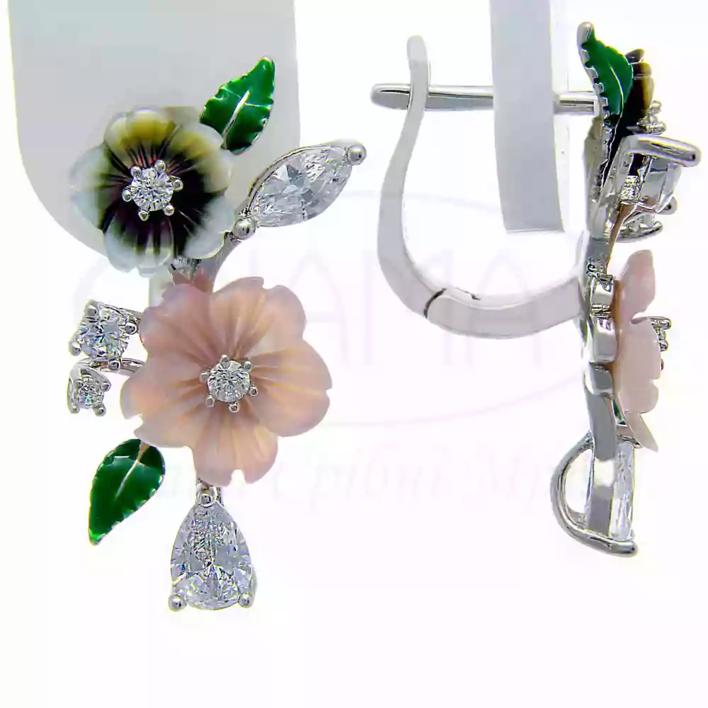 Сережки срібні з Перламутром та Цирконом фото 1