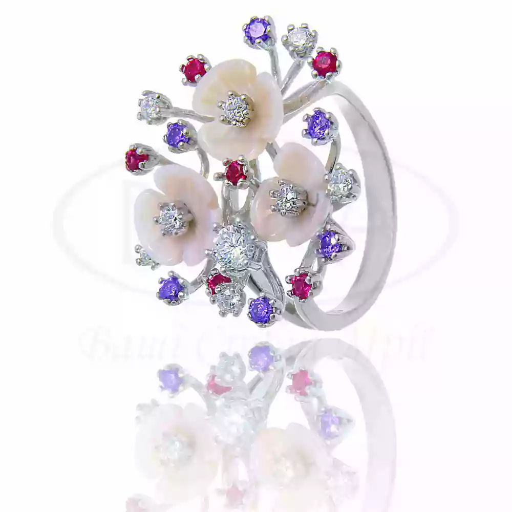 Каблучка срібна з Перламутром та Цирконом фото 1