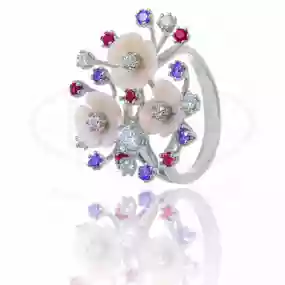 Каблучка срібна з Перламутром та Цирконом