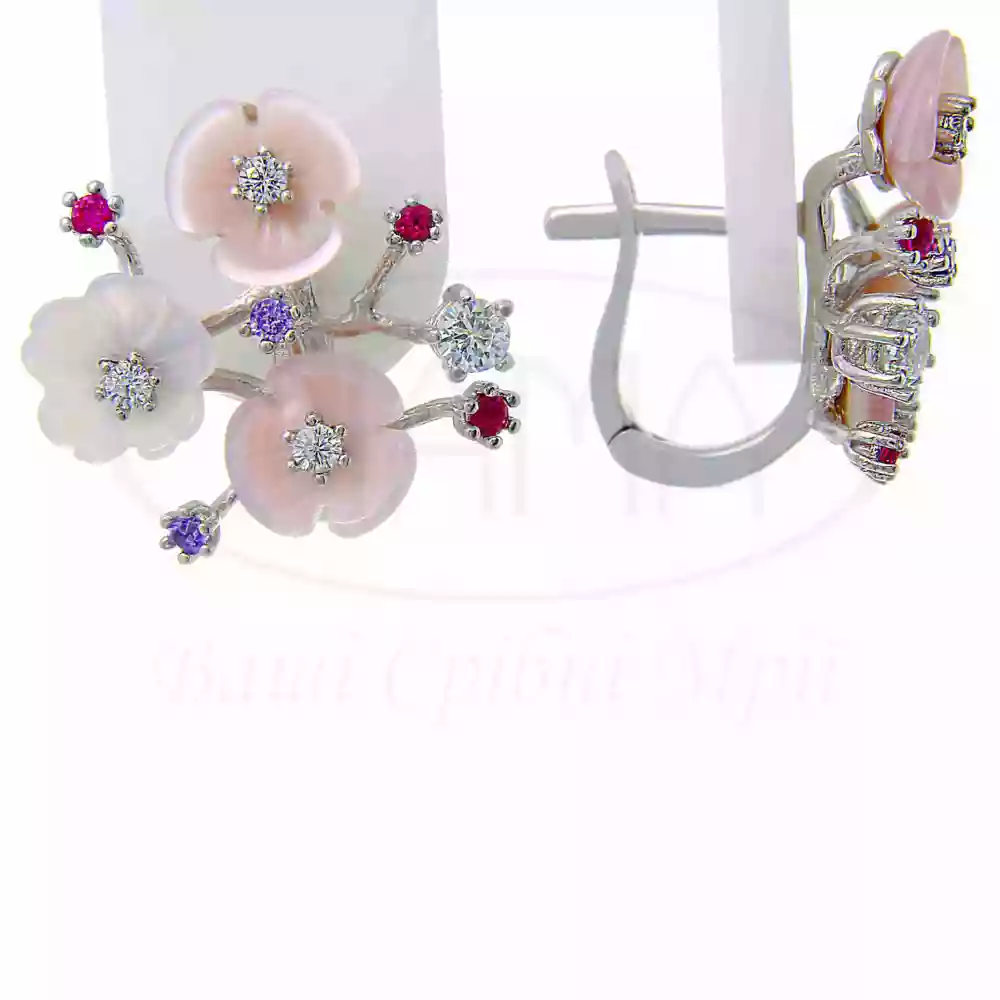 Сережки срібні з Перламутром та Цирконом фото 1