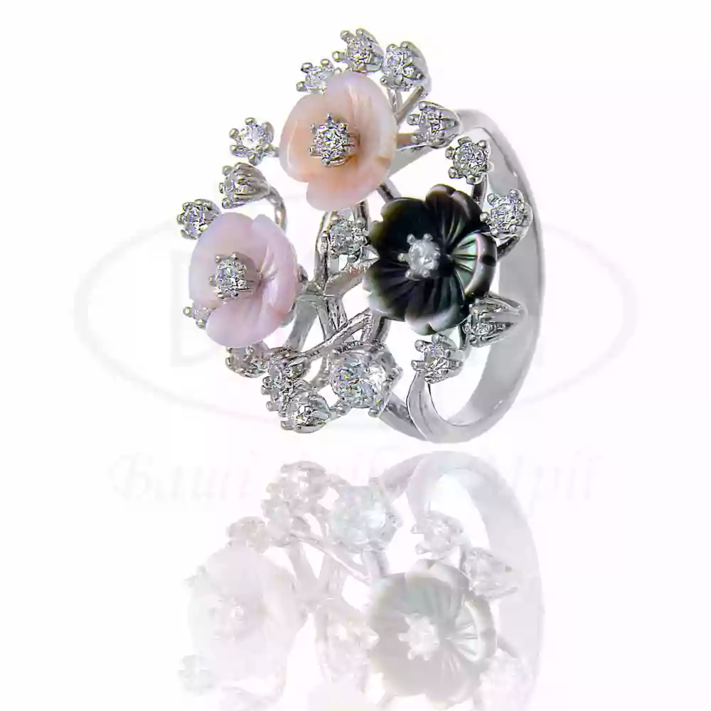 Каблучка срібна з Перламутром та Цирконом фото 1