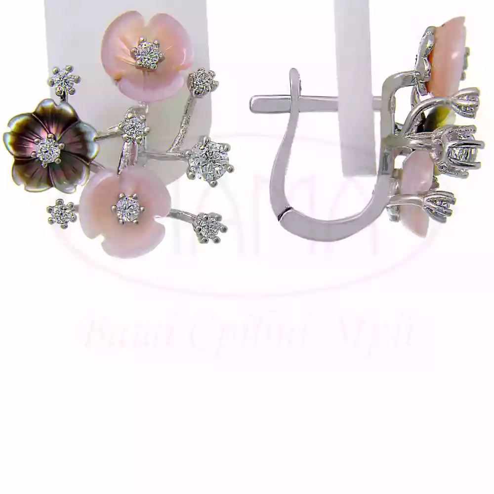 Сережки срібні з Перламутром та Цирконом фото 1