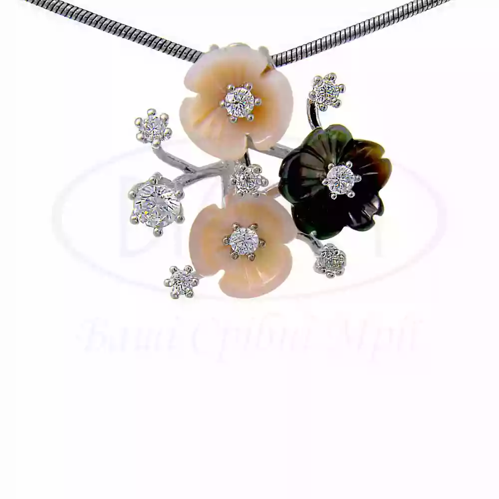 Підвіска срібна з Перламутром та Цирконом фото 1