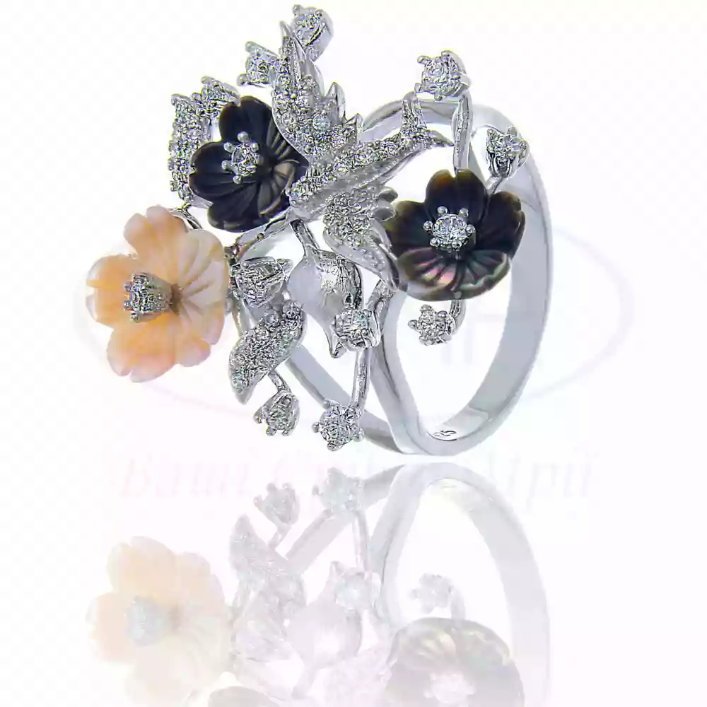 Срібна каблучка з Перламутром та Цирконом фото 1