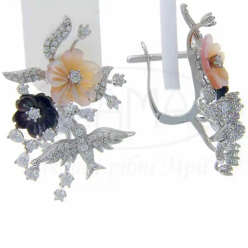 Срібні сережки з Перламутром та Цирконом фото 1