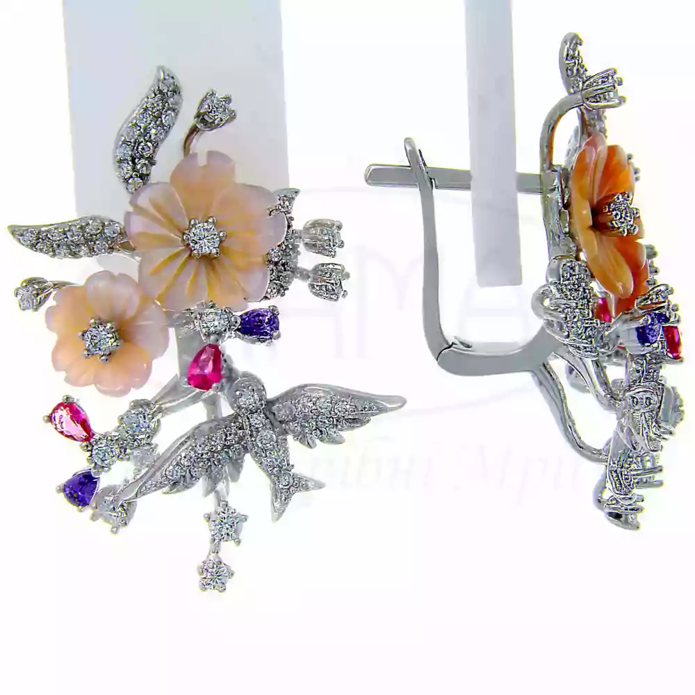 Срібні сережки з Перламутром та Цирконом фото 1