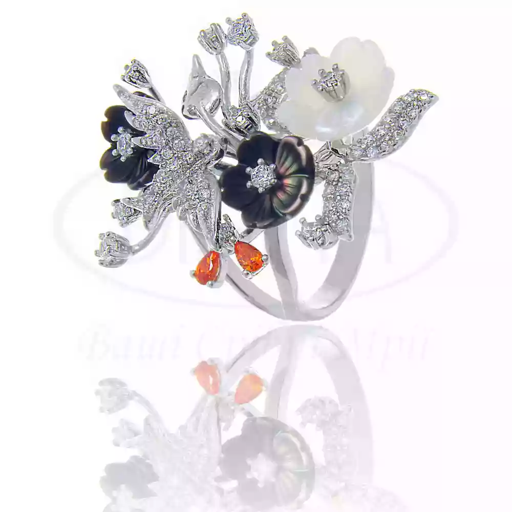 Срібна каблучка з Пералмутром та Цирконом фото 1