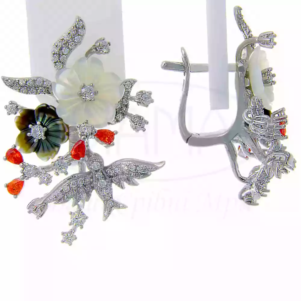 Срібні сережки з Перламутром та Цирконом фото 1