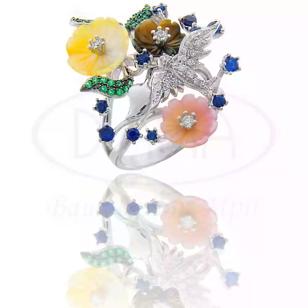 Срібна каблучка з Перламутром та Цирконом фото 1