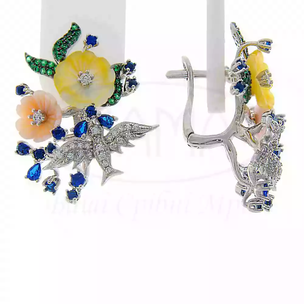 Срібні сережки з Перламутром та Цирконом фото 1