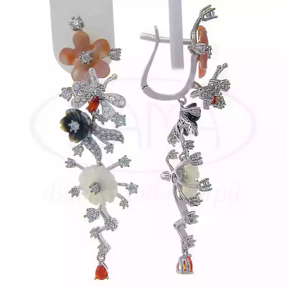 Сережки срібні з Перламутром та Цирконом фото 1