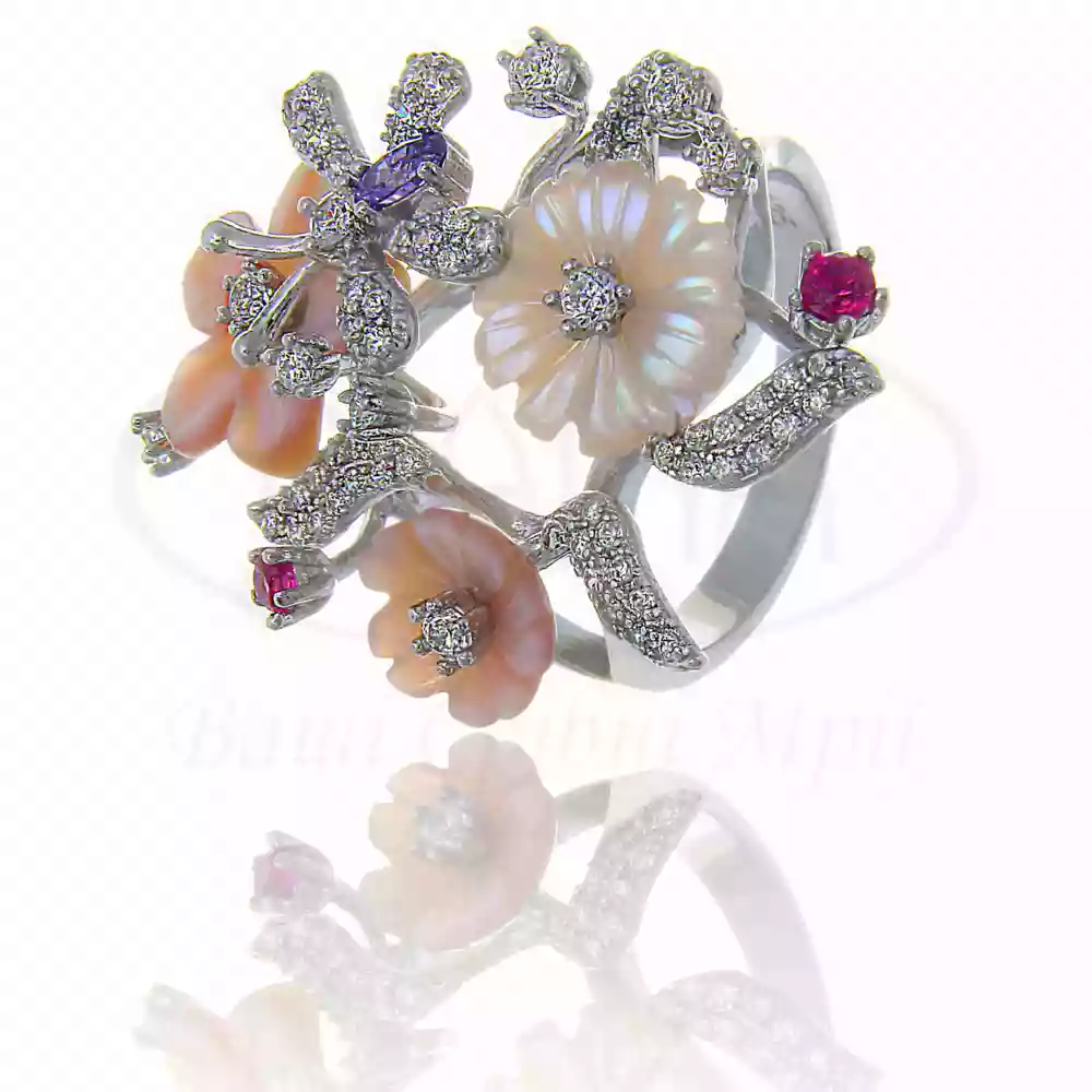 Каблучка срібна з Перламутром та Цирконом фото 1