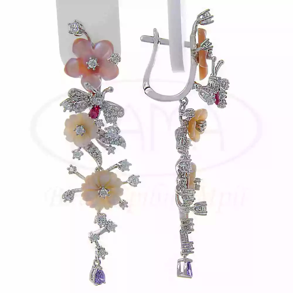 Сережки срібні з Перламутром та Цирконом фото 1