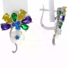 Сережки Срібні з Перламутром та Цирконом