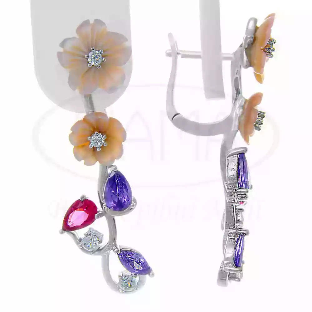 Сережки срібні з Перламутром та Цирконом фото 1