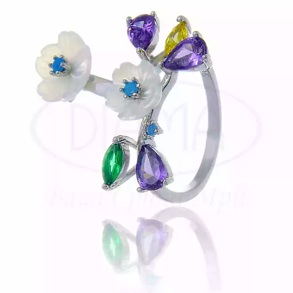 Каблучка срібна з Перламутром та Цирконом фото 1