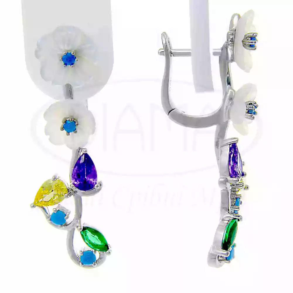 Сережки срібні з Перламутром та Цирконом фото 1