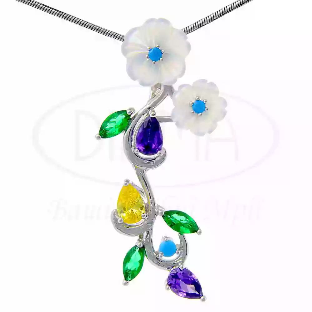 Підвіска срібна з Перламутром та Цирконом фото 1