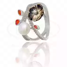 Каблучка срібна з Цирконом та Перламутром