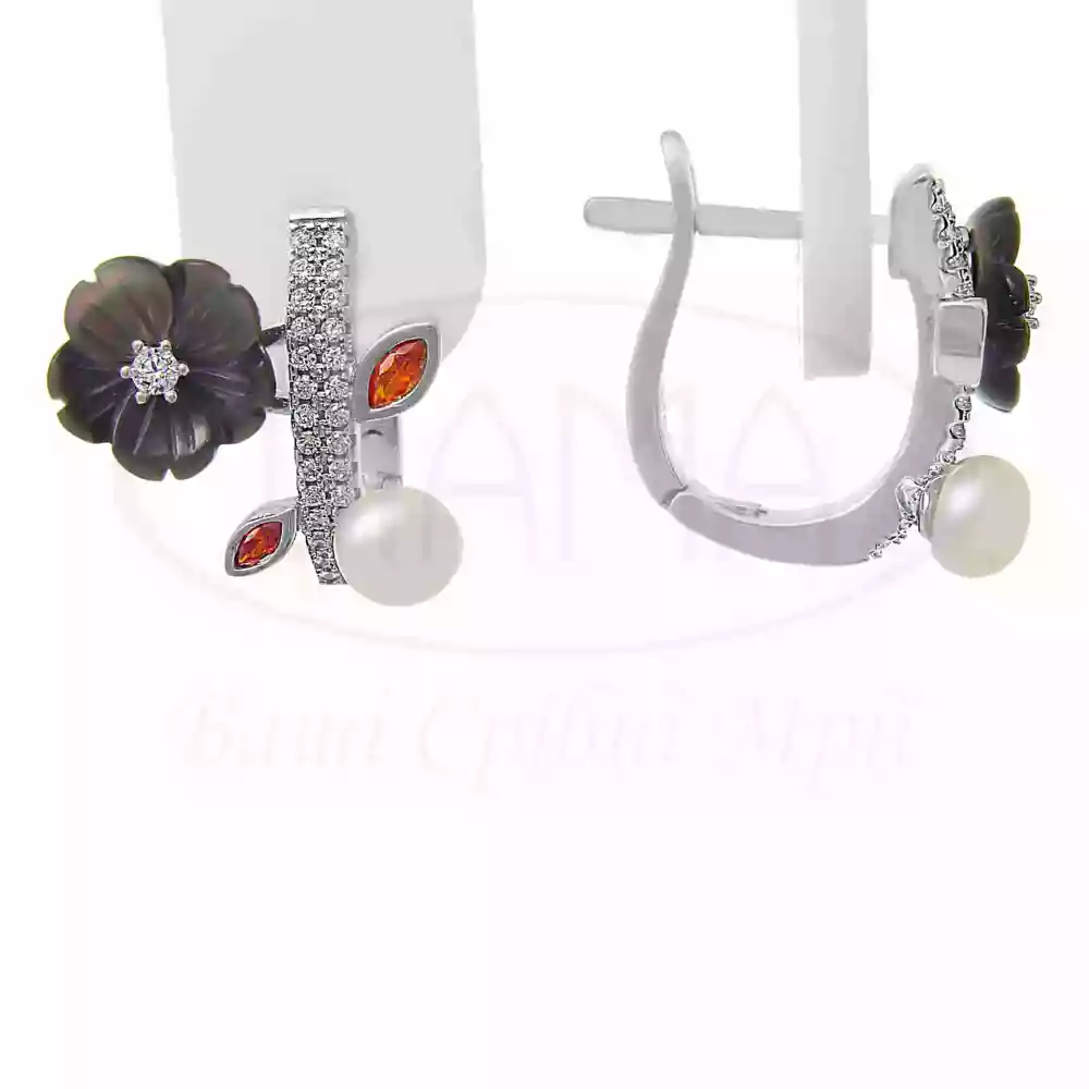 Сережки срібні з Цирконом та Перламутром фото 1