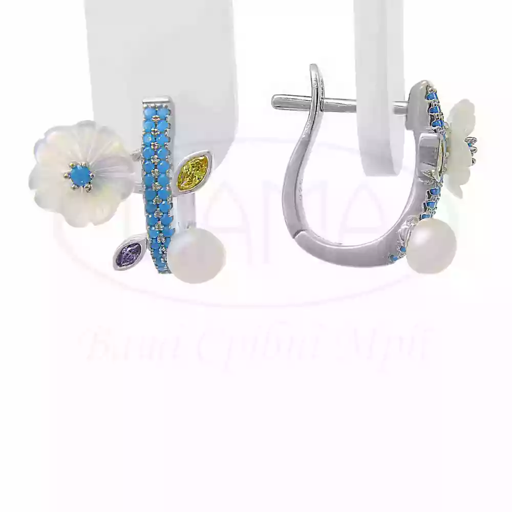 Сережки срібні з Цирконом та Перламутром фото 1