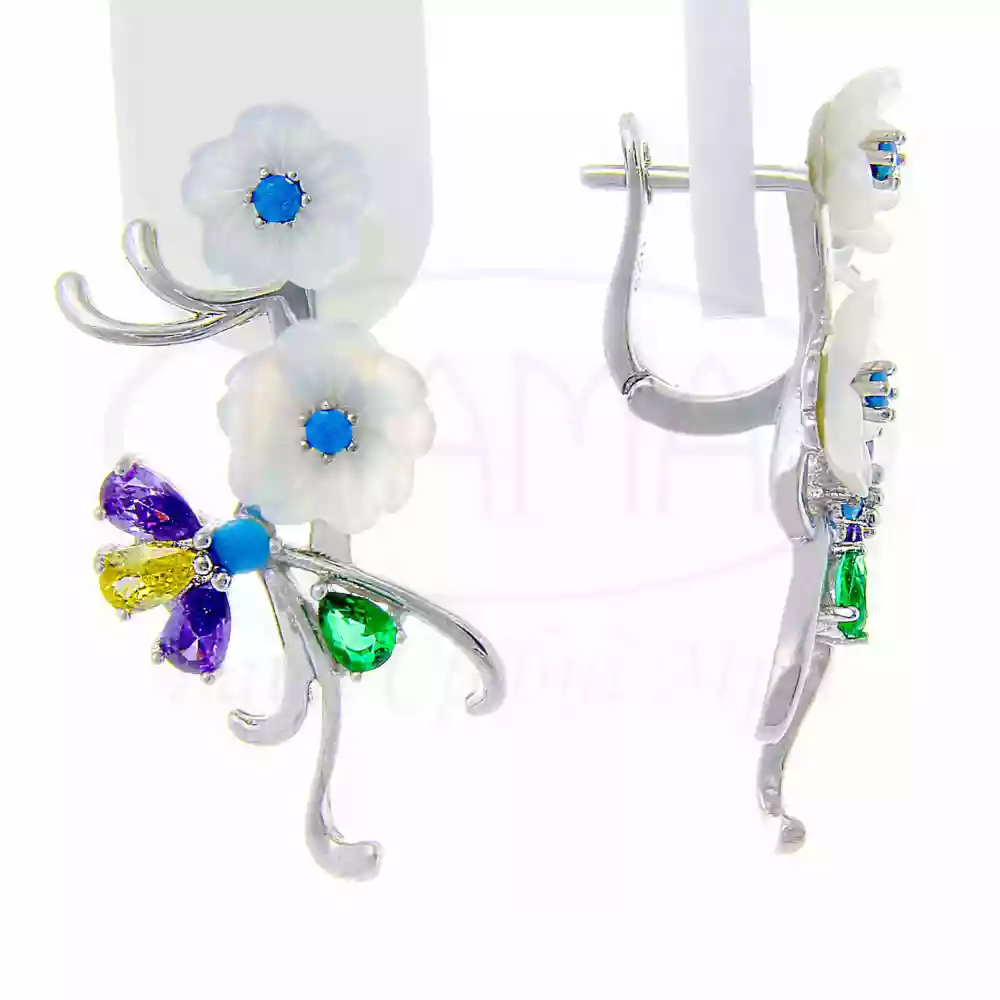 Сережки срібні з Цирконом та Перламутром фото 1