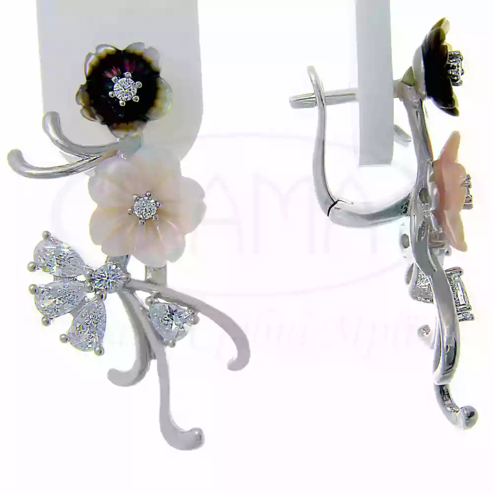 Сережки срібні з Цирконом та Перламутром фото 1