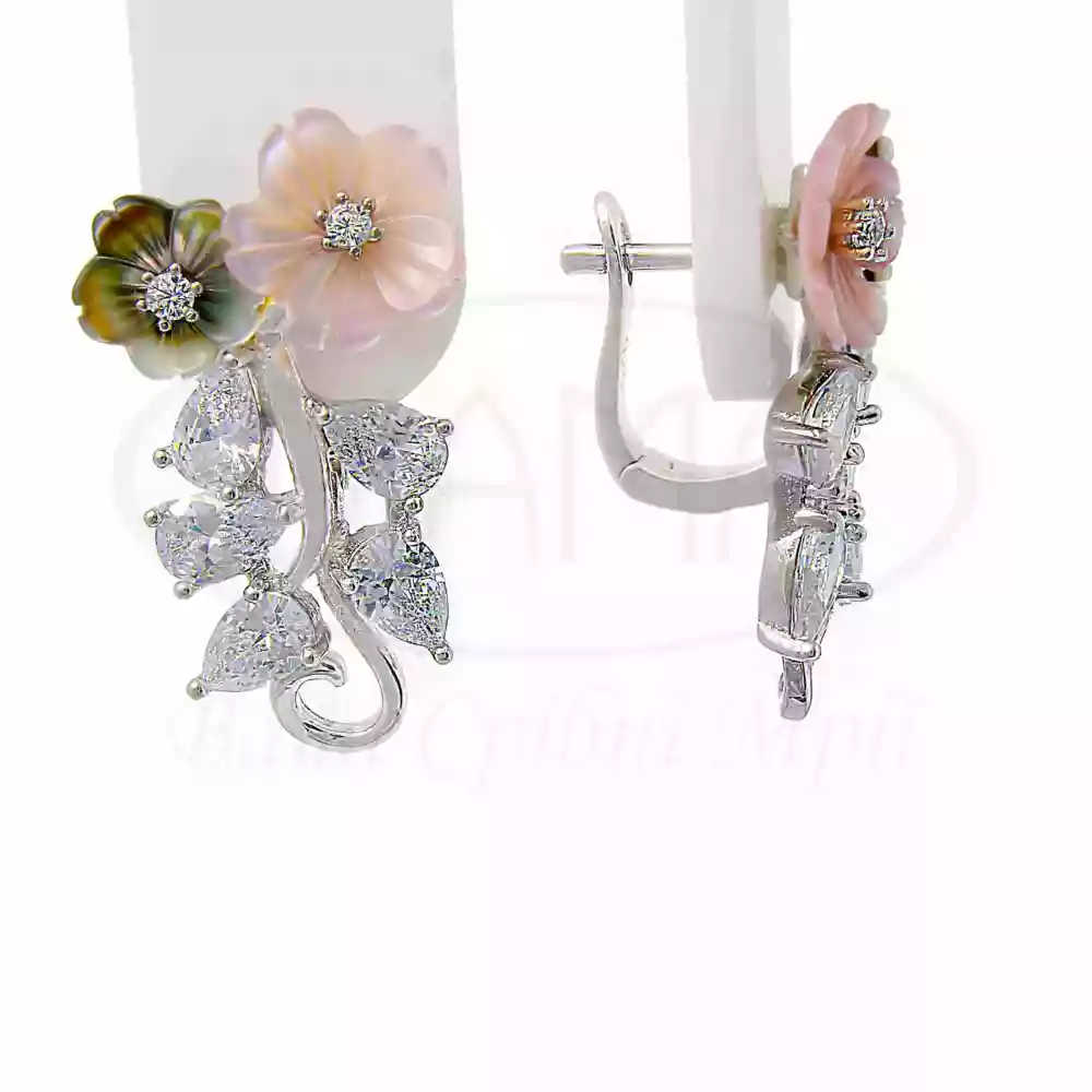 Сережки срібні з Цирконом та Перламутром фото 1