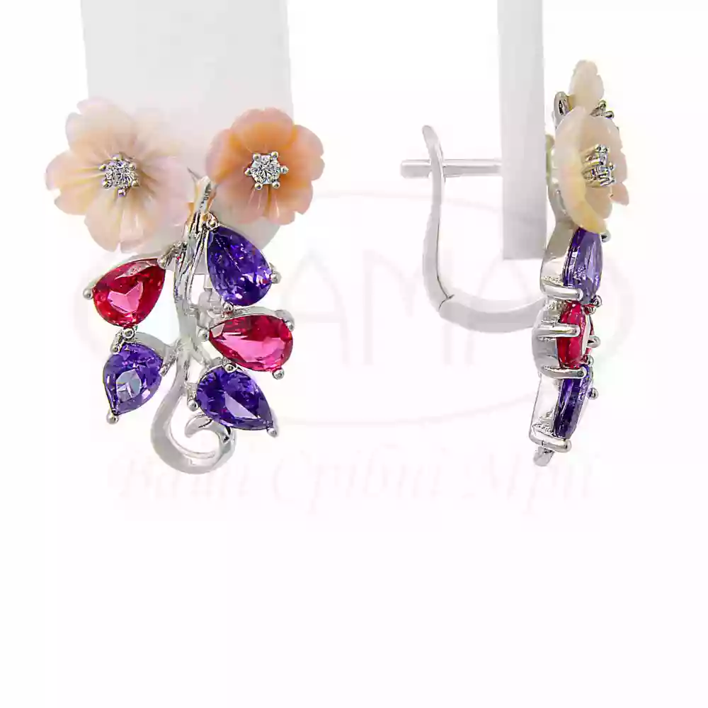 Сережки срібні з Цирконом та Перламутром фото 1