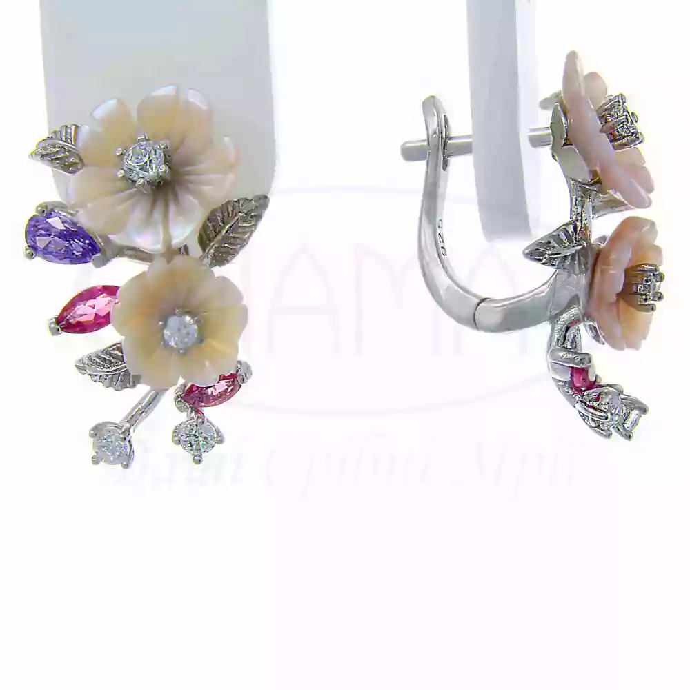 Сережки срібні з Цирконом та Перламутром фото 1