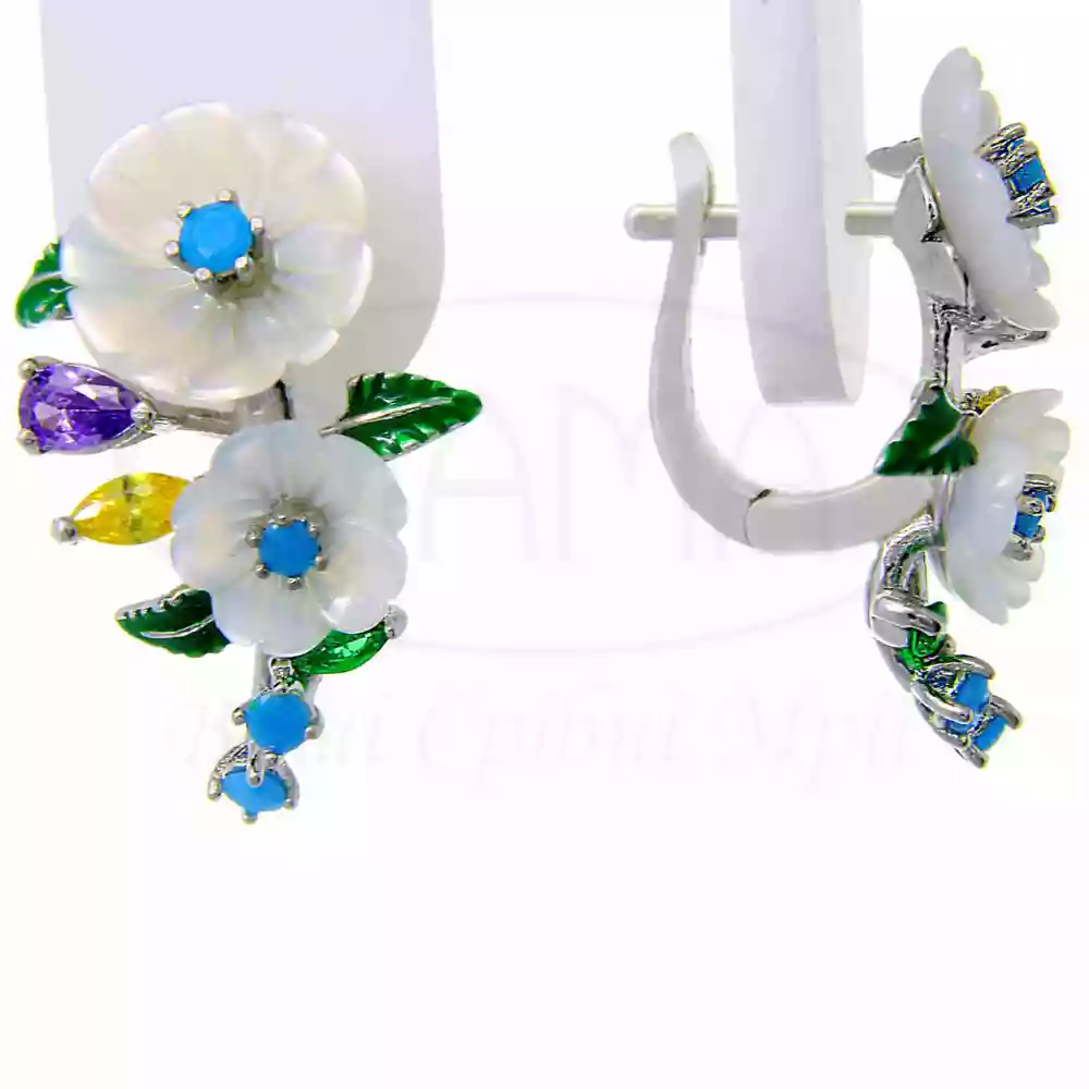 Сережки срібні з Цирконом та Перламутром фото 1