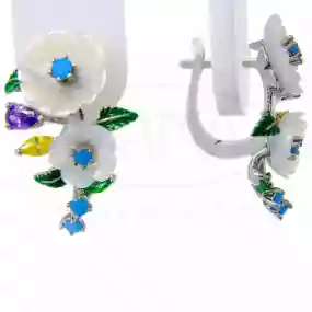 Сережки срібні з Цирконом та Перламутром