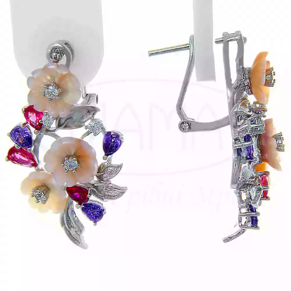 Сережки срібні з Цирконом та Перламутром фото 1