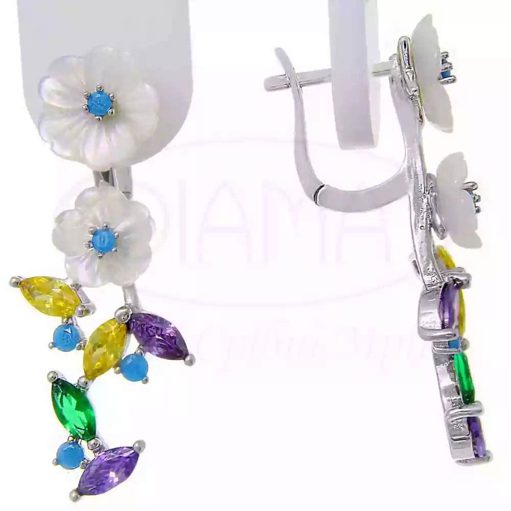 Сережки срібні з Цирконом та Перламутром фото 1