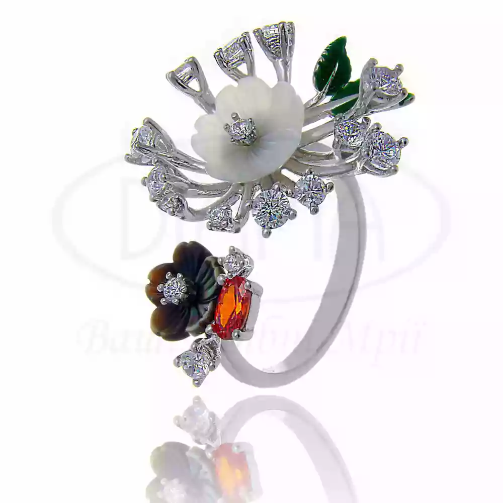 Каблучка срібна з Перламутром та Цирконом фото 1