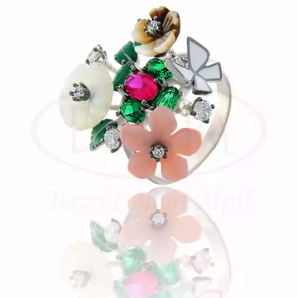 Срібна каблучка з Перламутром та Цирконом фото 1