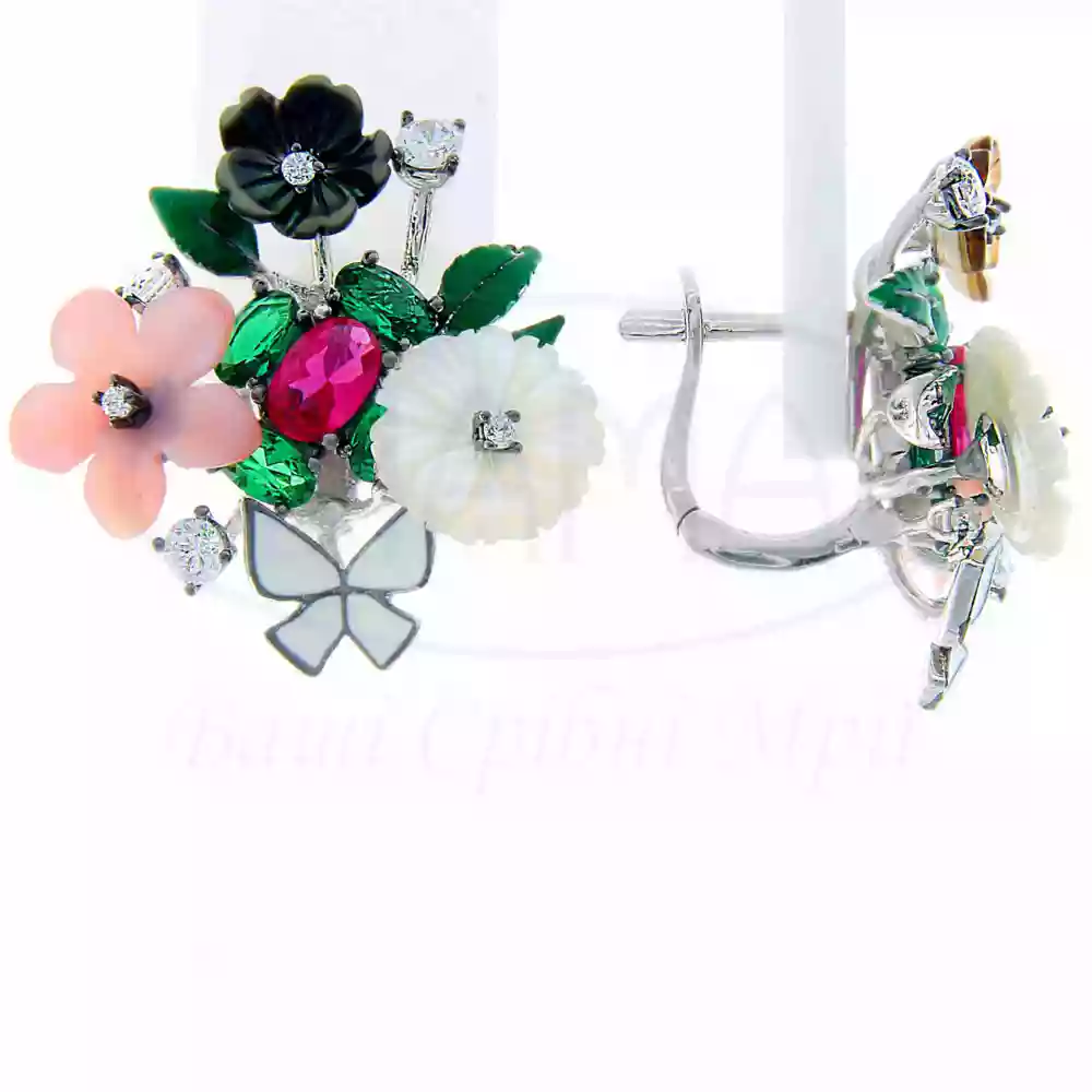 Срібні сережки з Перламутром та Цирконом фото 1