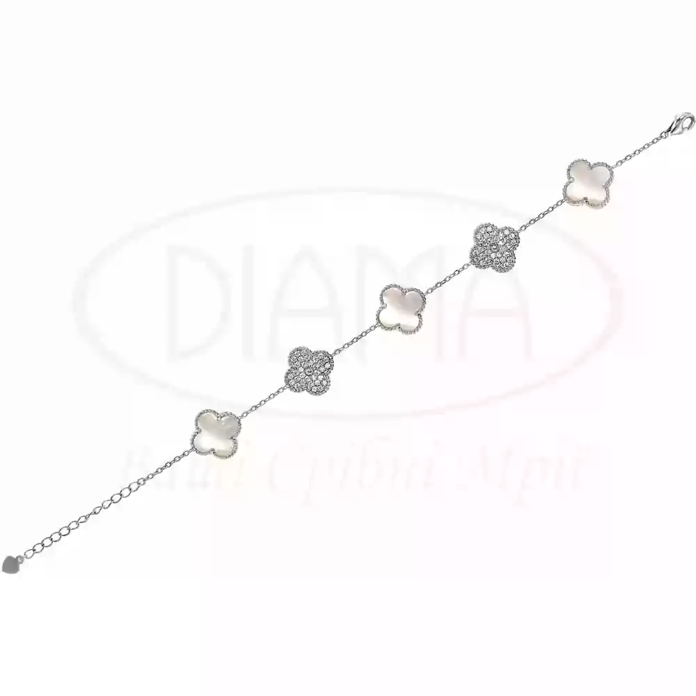 Срібний браслет з перламутром та цирконом фото 1