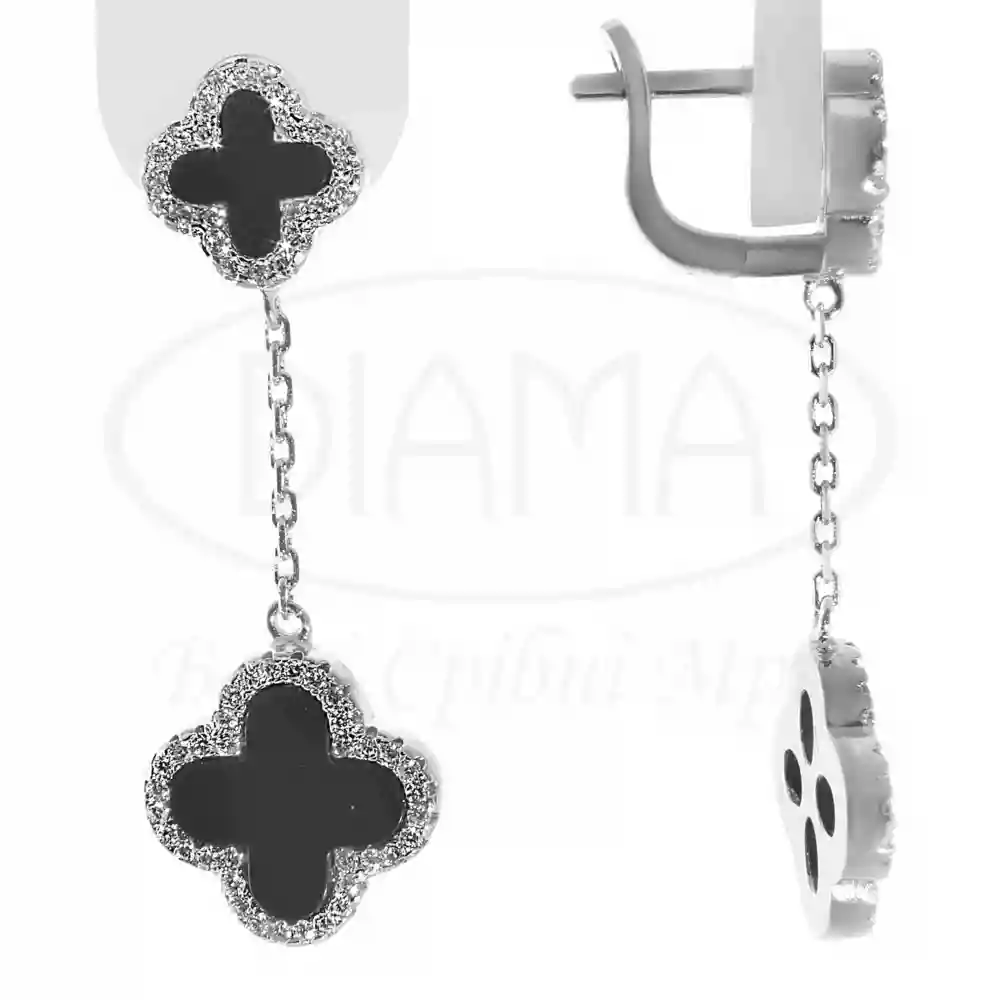 Сережки срібні з оніксом та цирконом фото 2