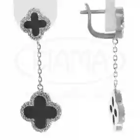 Сережки срібні з оніксом та цирконом